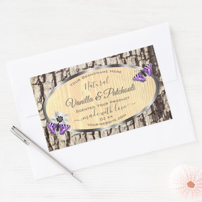 Naturbaumrinde mit Etiketten von Holzkörnern Rechteckiger Aufkleber (Umschlag)