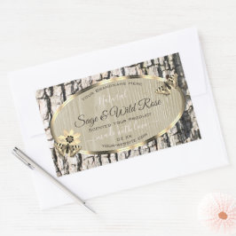 Naturbeige Tree Bark Gold Frame Produktkennzeichnu Rechteckiger Aufkleber