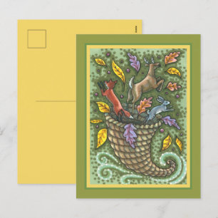 NATURBOUNTY WILDLIFE CORNUCOPIA, FOLK ART FEIERTAGSPOSTKARTE
