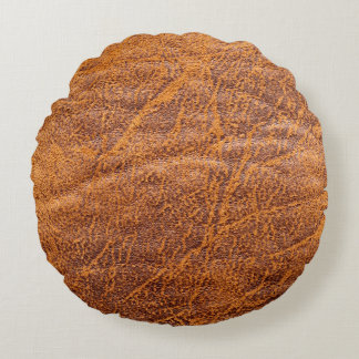Naturbraune Ledertextur, Leder, Ski Rundes Kissen