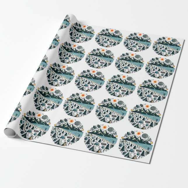 Nature Adventure Camping Travel Exploration Geschenkpapier (Ungerollt)