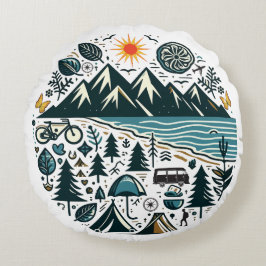 Nature Adventure Camping Travel Exploration Rundes Kissen