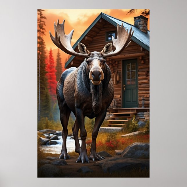*~* Nature AP49 MOOSE Forest Hütte Cabin Poster (Vorne)