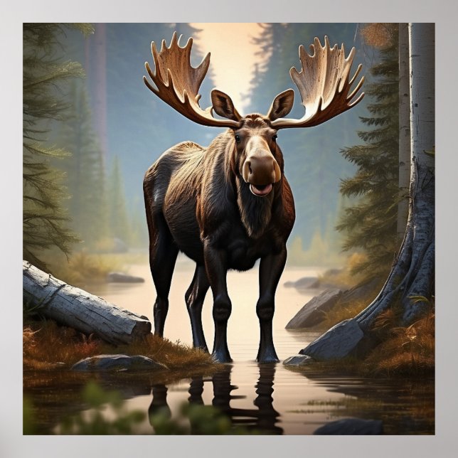 *~* Nature AP49 MOOSE Forest STREAM Woods Poster (Vorne)