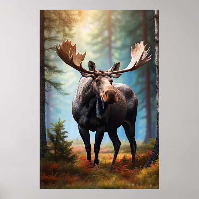*~* Nature AP49 MOOSE Head Turned Forest Hütte Poster (Vorne)