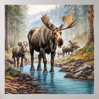 *~* Nature AP49 MOOSE HERD Forest STREAM