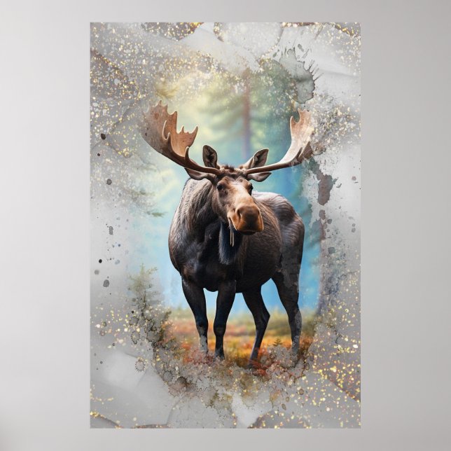 *~* Nature AP49 MOOSE Künstlerisch Forest Gold Gli Poster (Vorne)