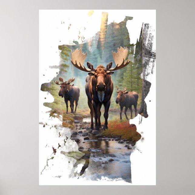 *~* Nature AP49 MOOSE Künstlerisch Forest Hütte Poster (Vorne)