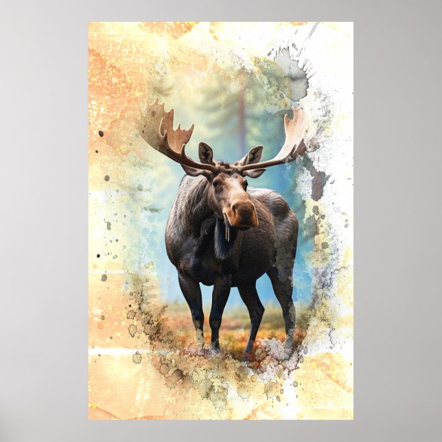 *~* Nature AP49 MOOSE Künstlerisch Forest Peach Gl Poster (Vorne)
