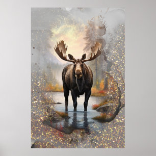 *~* Nature AP49 MOOSE Künstlerischer Waldbrand Poster
