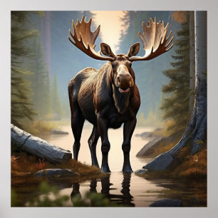 *~* Nature AP49 Nah-up MOOSE Forest Woods Poster