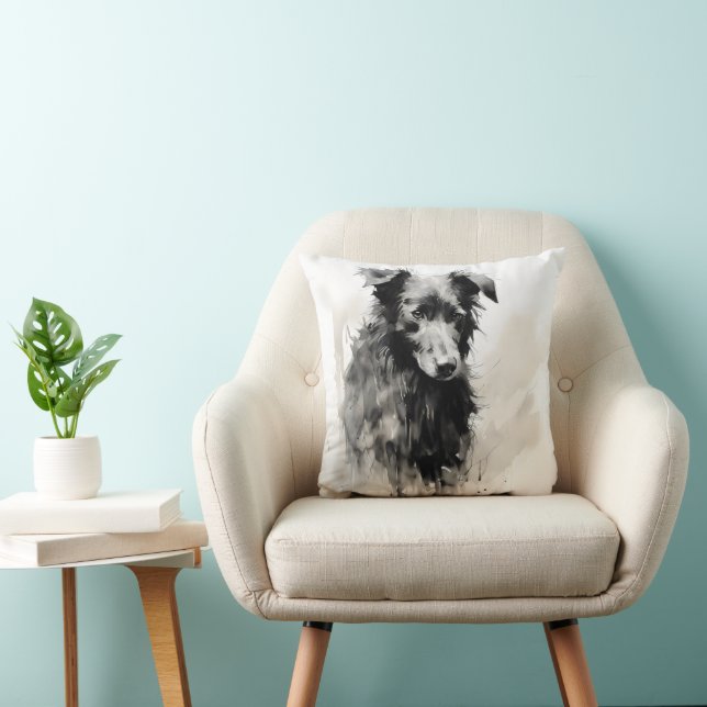 Nature Black Dog Ink Kissen (Stuhl )