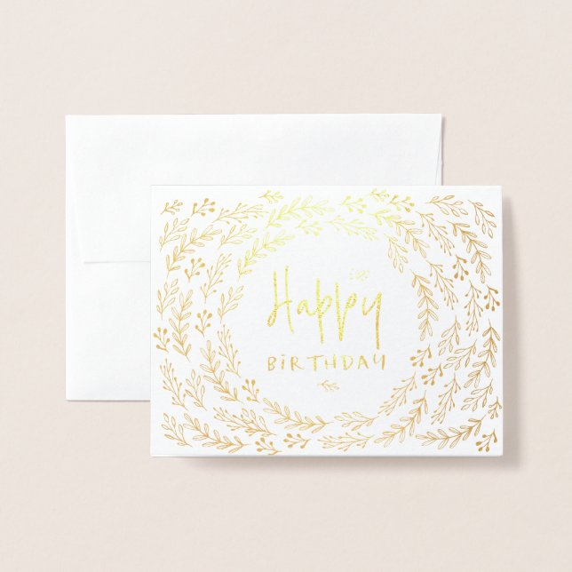 Nature Blätter Happy Birthday Foil Card Folienkarte (Vorderseite mit Umschlag)