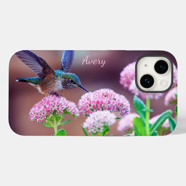 Nature Blue Hummingbird Pink Blume Name Case-Mate iPhone Hülle (Rückseite (Horizontal))