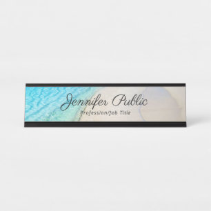 Nature Blue Sea Waves Sand Moderne Vorlage Schreibtischnamensplakette