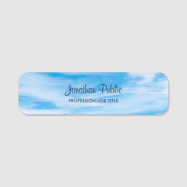 Nature Blue Sky Clouds Handgeschriebene Script Tre Namensschild (Vorderseite)
