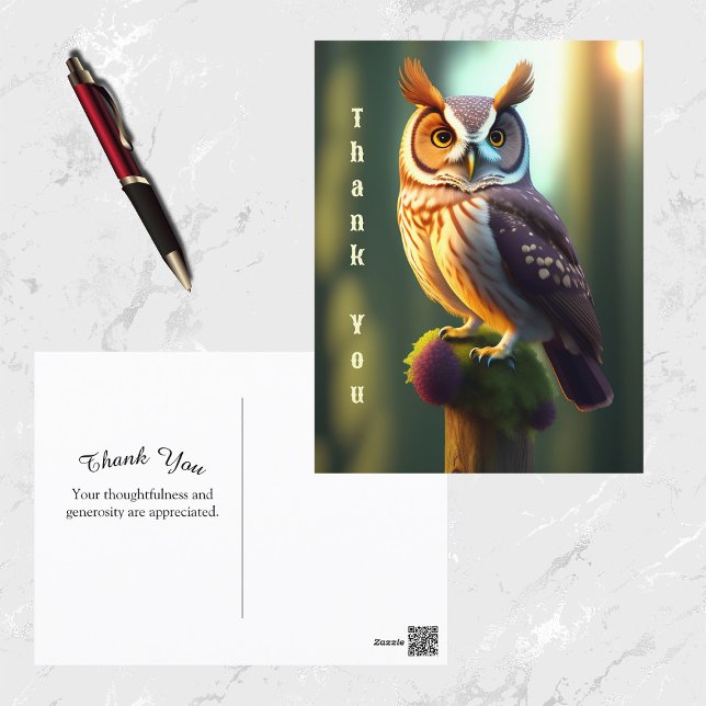 Nature Brown Owl Artwork Danke Postkarte (Von Creator hochgeladen)