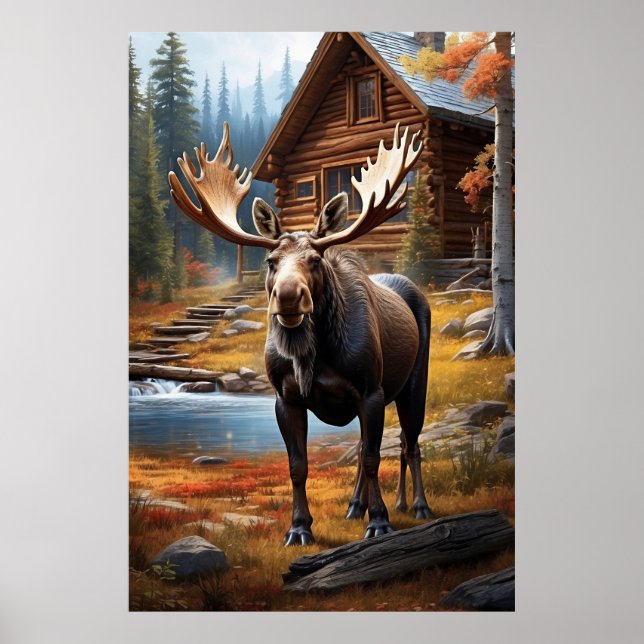 *~* Nature Cabin STREAM AP49 MOOSE Forest Poster (Vorne)
