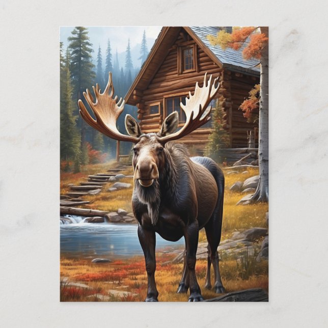 *~* Nature Cabin STREAM AP49 MOOSE Forest Postkarte (Vorderseite)