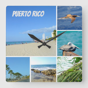 Nature collage of San Juan, Puerto Rico Quadratische Wanduhr