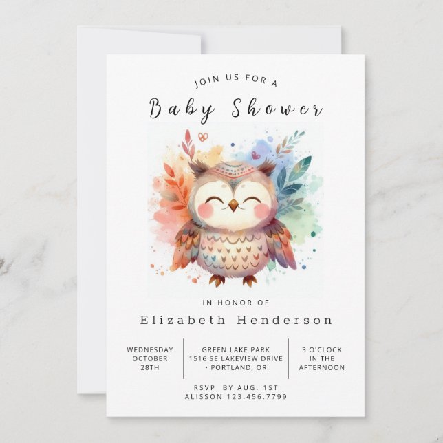Nature Custom Owl Baby Shower Einladung (Vorderseite)