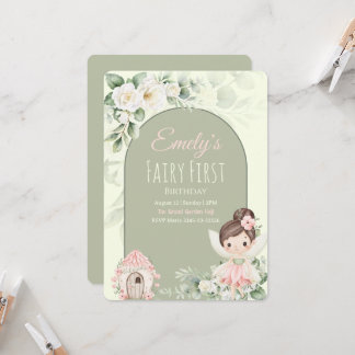 Nature Cute Flower Fairy 1st Birthday Invitation Einladung