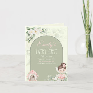 Nature Cute Flower Fairy 1st Birthday Invitation Einladung