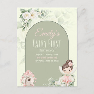 Nature Cute Flower Fairy 1st Birthday Invitation Einladungspostkarte