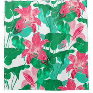 nature flowers and leaves colorful seamless patter duschvorhang
