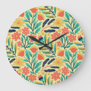 Nature Foliage: Blumenmuster nahtlos Muster. Große Wanduhr