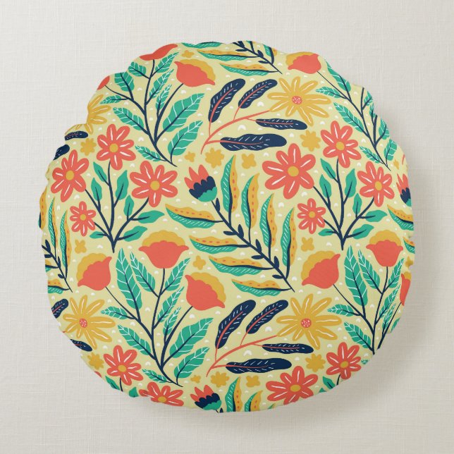 Nature Foliage: Blumenmuster nahtlos Muster. Rundes Kissen (Vorderseite)