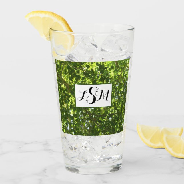 Nature Foto Helle Grüne Blätter Baummonogramm Glas (Vorderseite Ice)