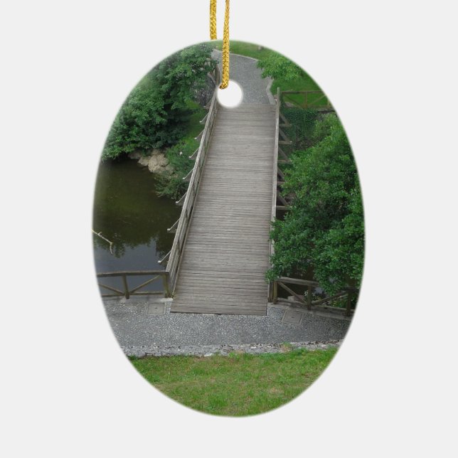 Nature Fotogray Park Bridge Trees Green Keramik Ornament (Hinten)