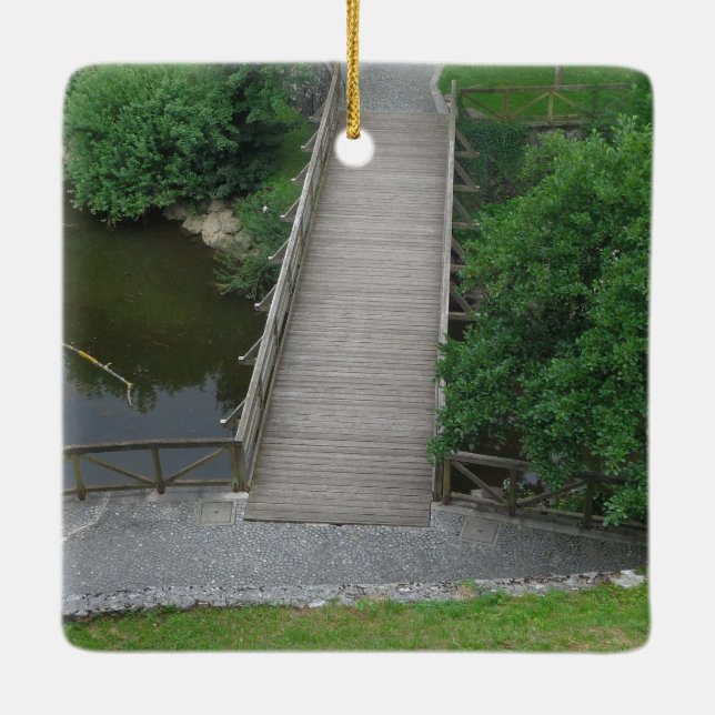 Nature Fotogray Park Bridge Trees Green Keramikornament (Rückseite)