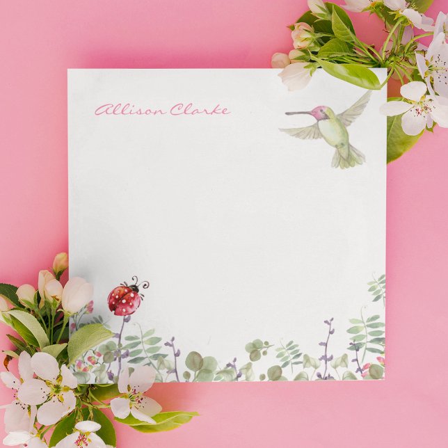 Nature Girl Hummingbird Ladybug Garden Mit Monogra Post-it Klebezettel (Von Creator hochgeladen)