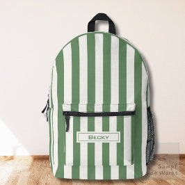 Nature Green and White Stripes and Name Bedruckter Rucksack