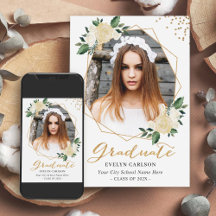 Nature Green Gold Floral Foto Graduation Party