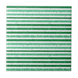 Nature Green White Horizontal Glitter Stripes Fliese