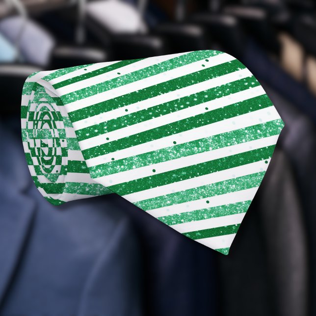 Nature Green White Horizontal Glitter Stripes Krawatte (Von Creator hochgeladen)