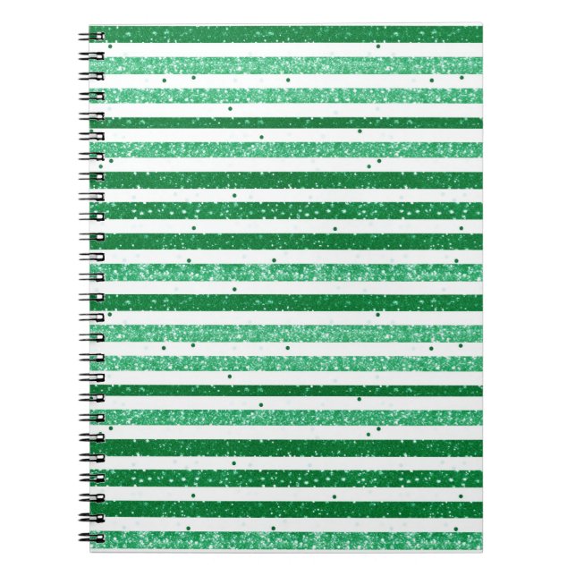 Nature Green White Horizontal Glitter Stripes Notizblock (Vorderseite)