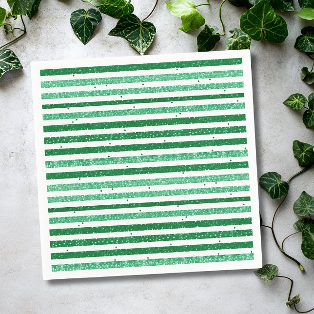 Nature Green White Horizontal Glitter Stripes Serviette (Von Creator hochgeladen)