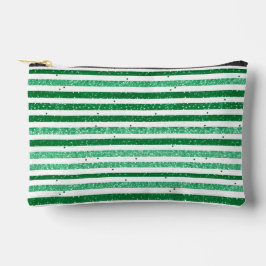 Nature Green White Horizontal Glitter Stripes Zubehörtasche