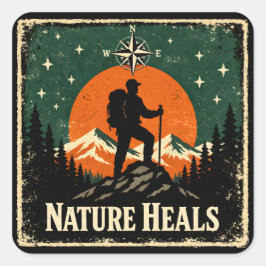 Nature Heals – Outdoor Wellness Mindful Quadratischer Aufkleber