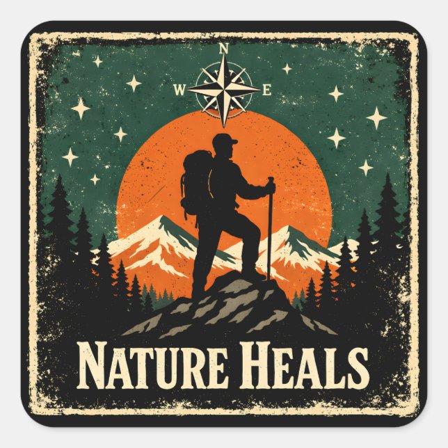 Nature Heals – Outdoor Wellness Mindful Quadratischer Aufkleber (Vorderseite)