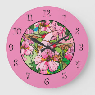 Nature Hummingbird Blumenmotive Decke Große Wanduhr