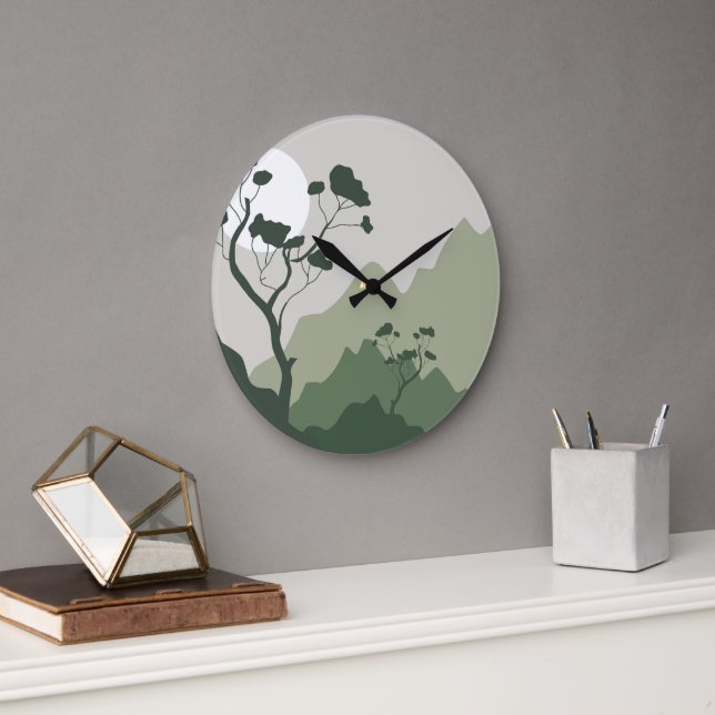 Nature Illustration Große Wanduhr (Büro)