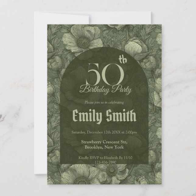 Nature Inspired Anemones Petal Girl’S Birthday Einladung (Vorderseite)