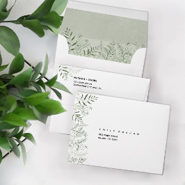 Nature Inspired Green Leaves Wedding Envelope