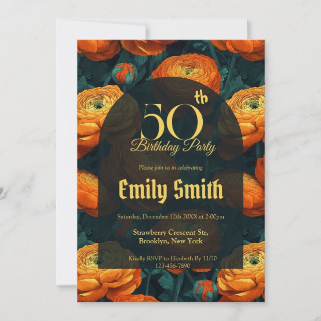 Nature Inspired Ranunculus Sparkle Summer Party Einladung (Vorderseite)