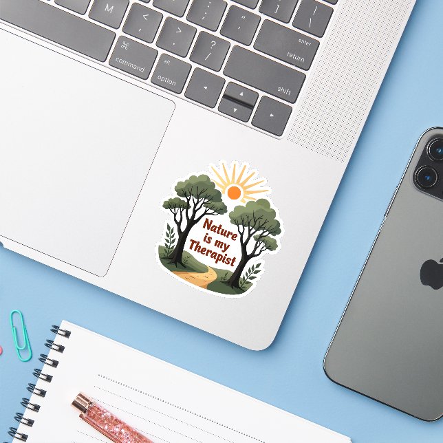 Nature is my therapist - Wanderlust Sticker (Laptop mit iPhone)